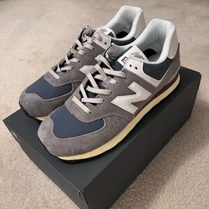 NWOT. New Balance 574 Gray and Navy Athletic Shoes